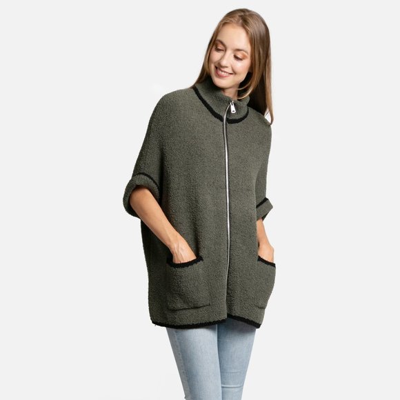 P/S Women's Solid Color Luxury Soft Zipper Jacket·Wrap·Shawl·Ponchos·ComfyLuxe - Picture 5 of 8